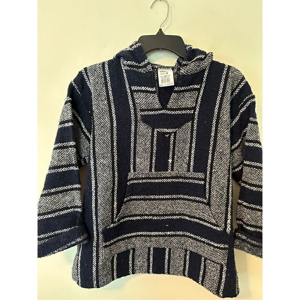 Baja Hoodie Navy Blue and Beige with Black and White